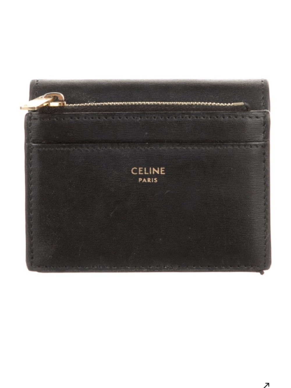Celine Black Leather Wallet with Gold Triomphe Emblem - Picture 2 of 3